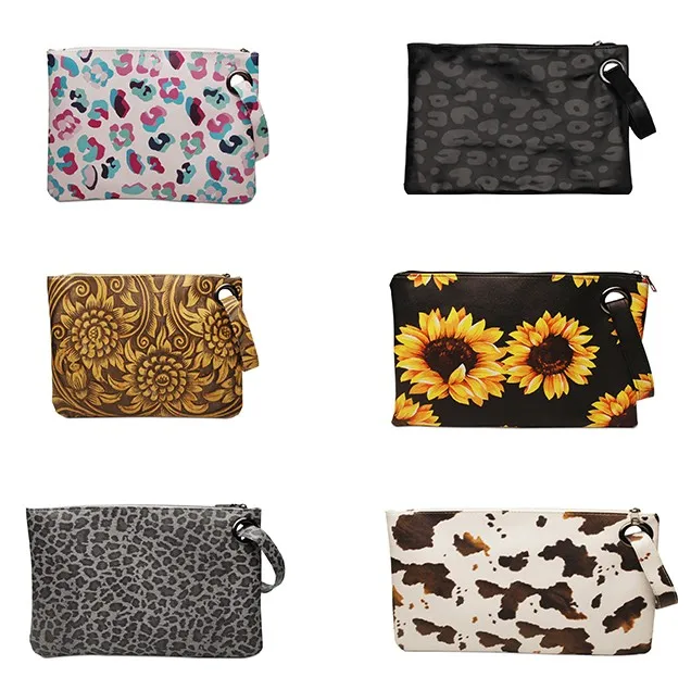 Wholesale More Style Large Capacity Womens Coin Purses Sunflower Wrist Bag Custom Makeup Bag