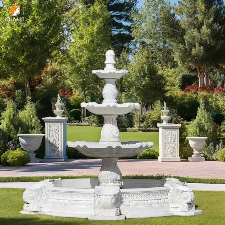 Popular Design Modern Style White Marble Water Fountain for Villa Outdoor Garden
