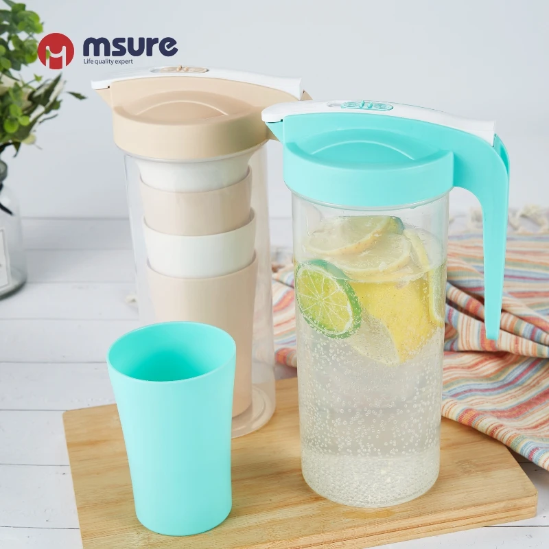 KJH live 1.6L Custom Logo Promotional Plastic Juice Pitcher Water Jug With 4 Cups Set