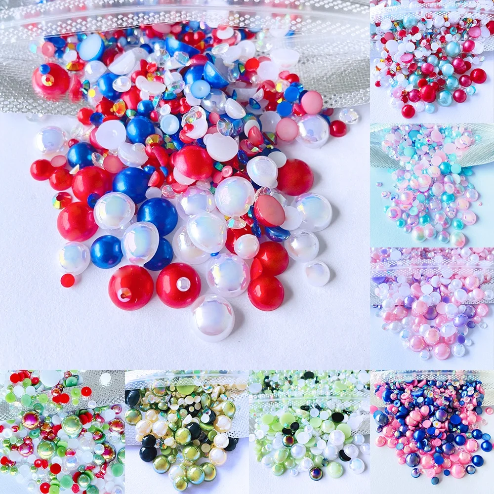Wholesale Customized Flatback Half Loose Pearl Beads 3mm-12mm Mix Sizes Nail Art Garments Shoes Glue Technique Resin Glass