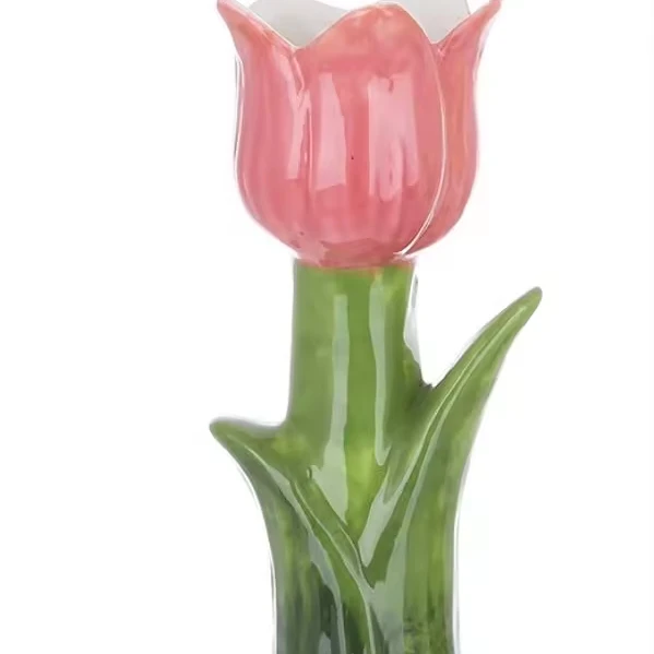 Hand painted Tulip candlestick ornament ceramic vase tangerine flower ware home decoration