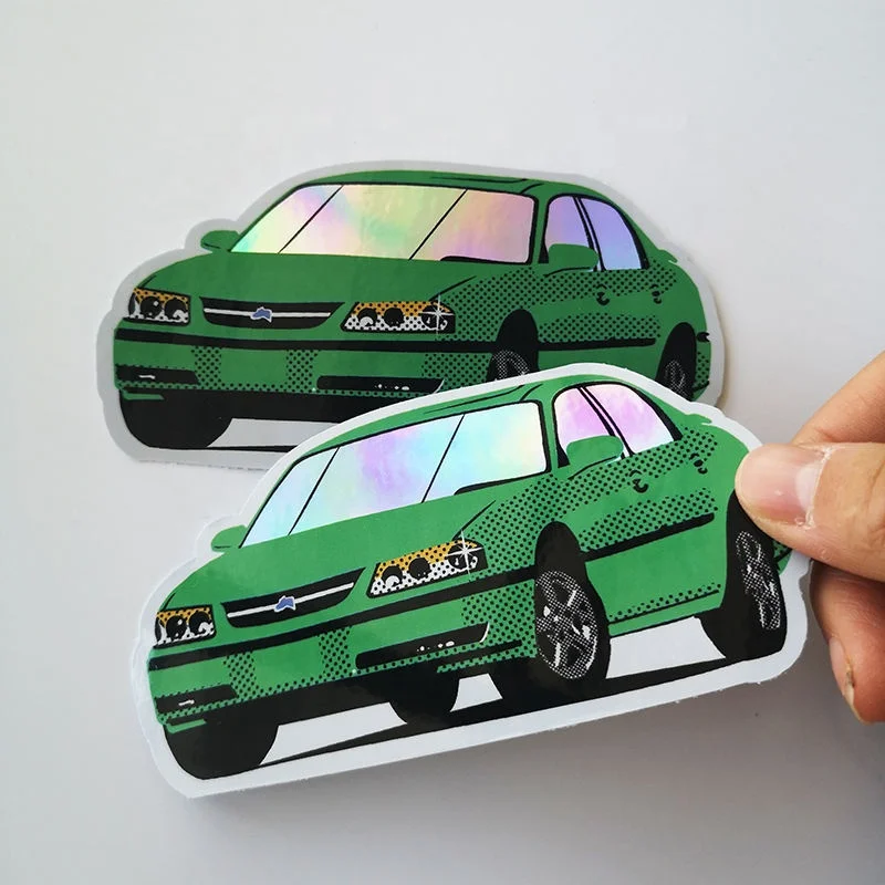 Custom High Quality Waterproof Rainbow Silver 3D Laser   Carton Die Cut Glitter Holographic Sticker