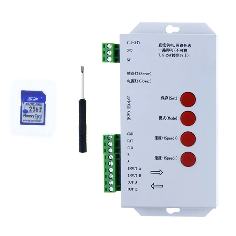 
 Светодиодный Ослепительная индикаторы контроллера T1000S для WS2801 WS2811 SD карты RGB Полноцветный волшебный цвет DC5V-24V Светодиодная лента RGB play видео SPI  