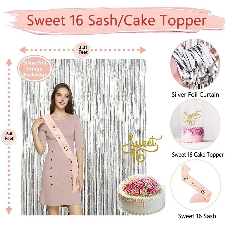 Nicro розовое золото, сладкий 16-й день рождения, настенный баннер, товары для украшения вечеринки