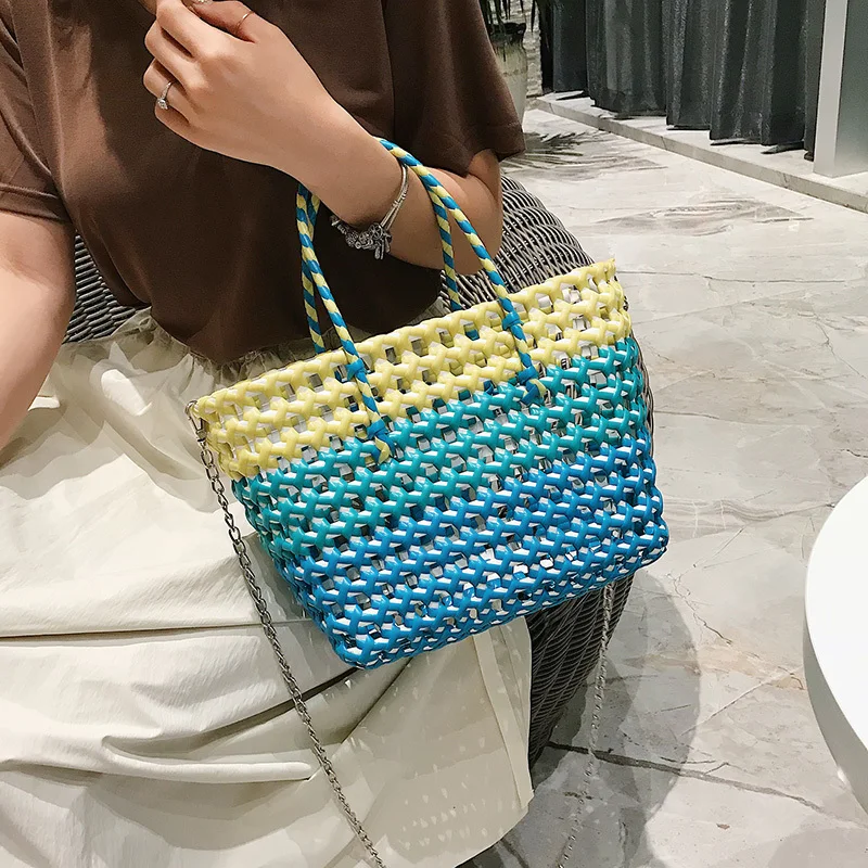PVC beach cleave bag 2019 new summer handbag chain shoulder straw bag female Messenger transparent straw basket Messenger bag