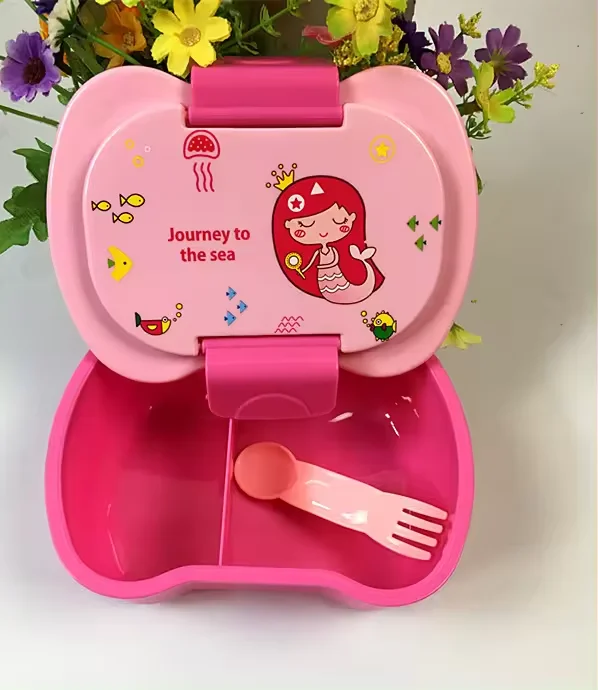 2024 School Kids Double Water Bottles Leakproof Plastic Microwave Snack Sandwich Food Container Cartoon Portable Bento Lunch Box