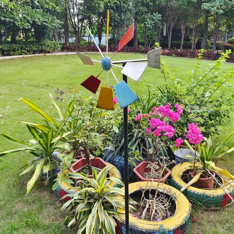 outdoor signpost directed colorful arrow metal garden Kinetic Windmill