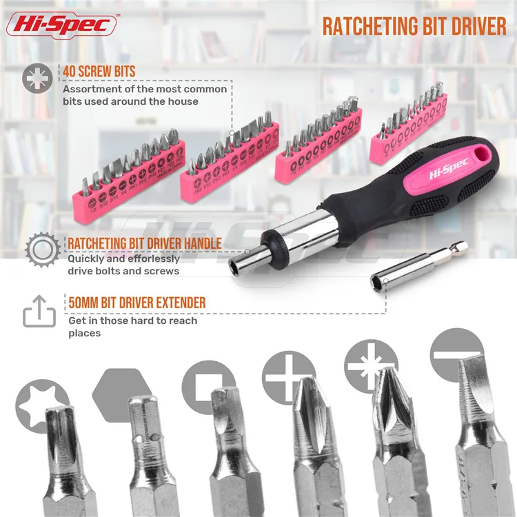 Hi-Spec 71 Piece Pink Lady Tool Set Hand Tool Kit including Screwdriver, Claw, Hammer & more for Home DIY in a Storage Box