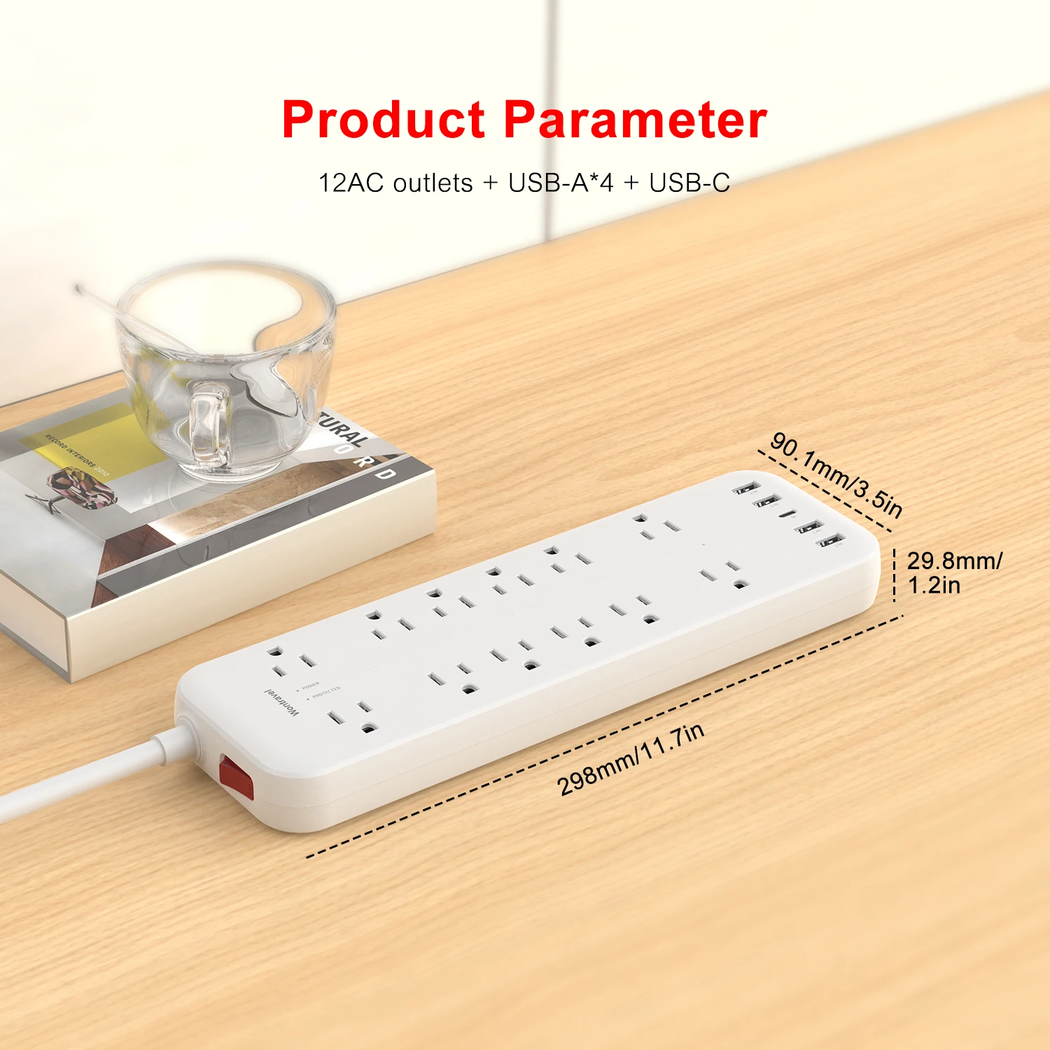 Wontravel hot selling electric board extension socket outlet 12AC usb power strip surge protector