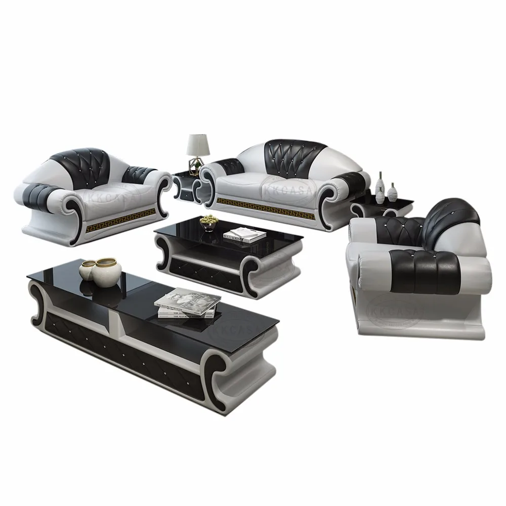 R3012 black and white leather sofas set 1+2+3
