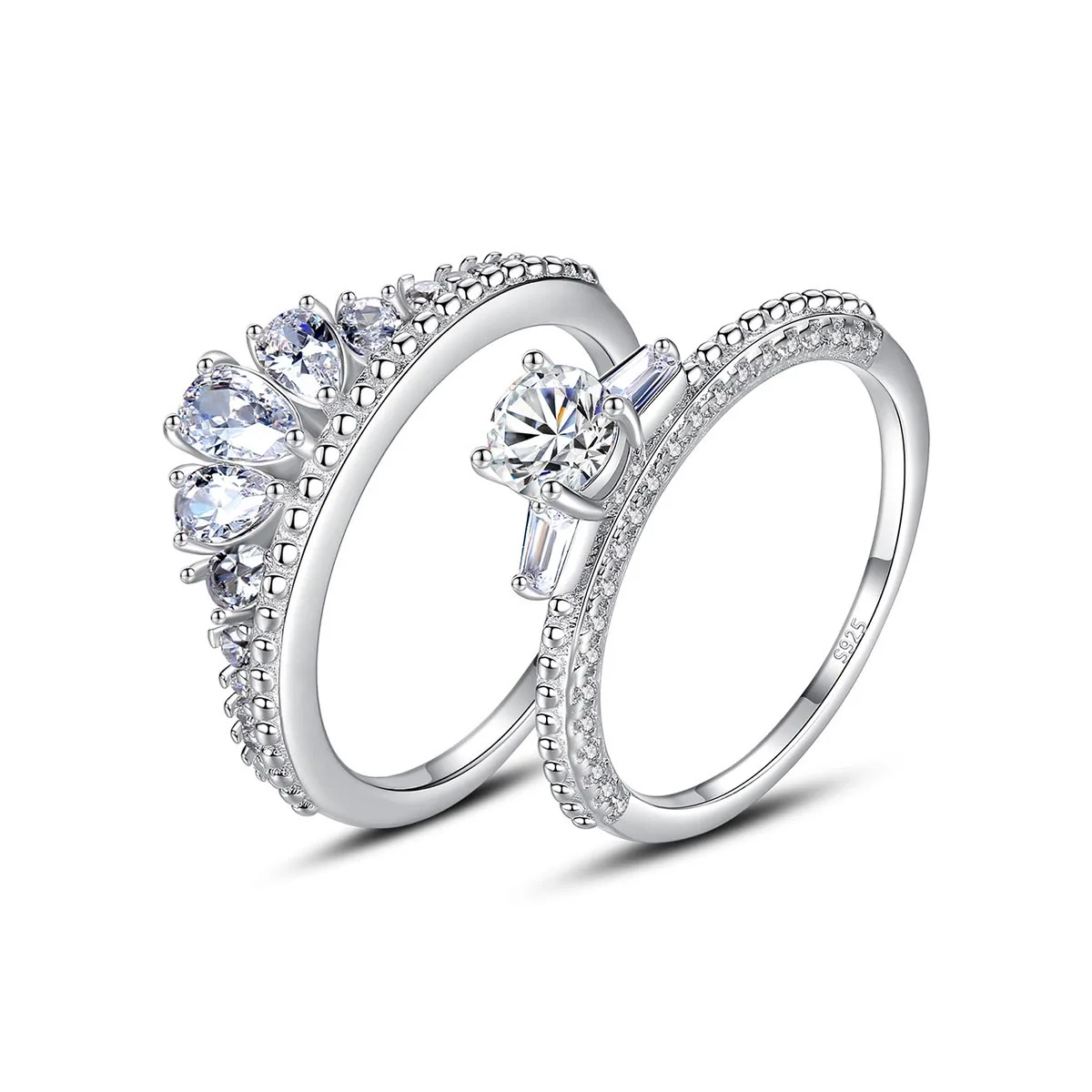 queen jewelry crown S925 sterling silver couple twin ring