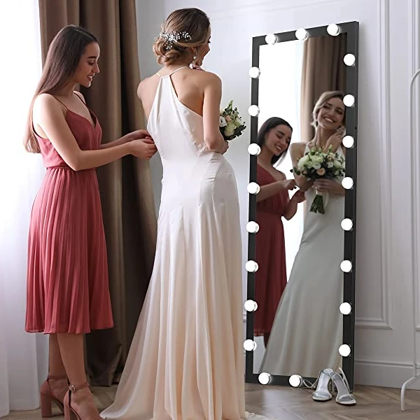 Свадебное элегантное стоячее зеркало, комод, декор для стола, умный фитнес-боди, большое голливудское Полноразмерное напольное зеркало с 22 светодиодными лампочками