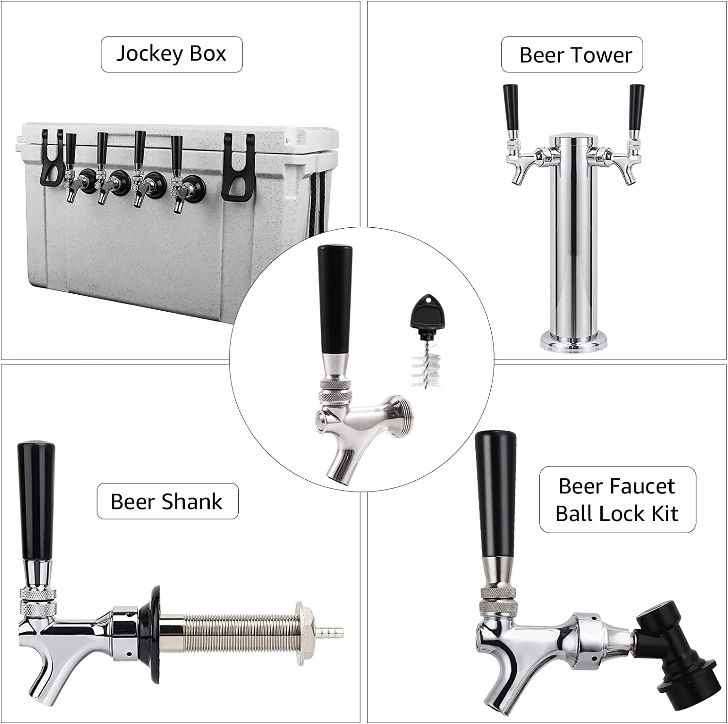 Beer Faucet Stainless Steel Beer Tap Faucet Keg Tap with Beer Faucet Tap Handle, Beer Tap Faucet Plug, Draft Beer Keg Tap Faucet