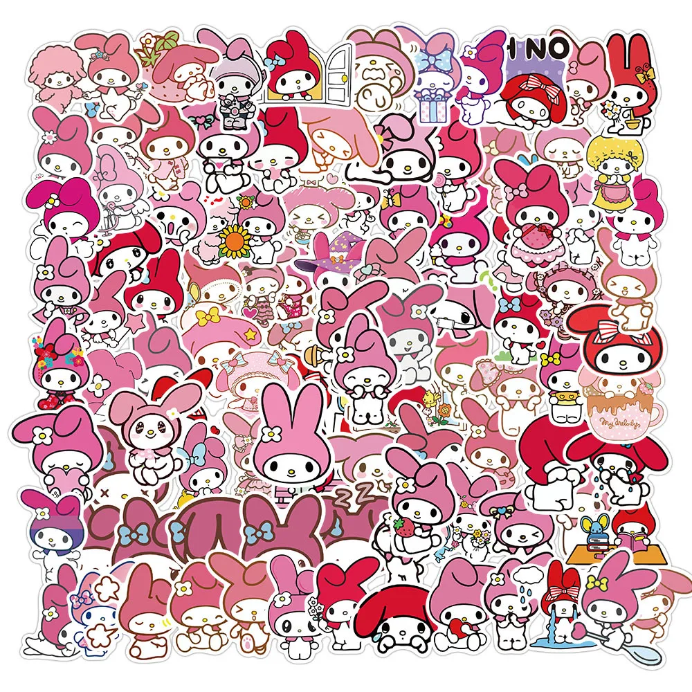 100Pcs Cartoon Image My Melody Stickers Decorative Label For Luggage Laptop Motorcycle Notebook Helmet Waterproof Sticker