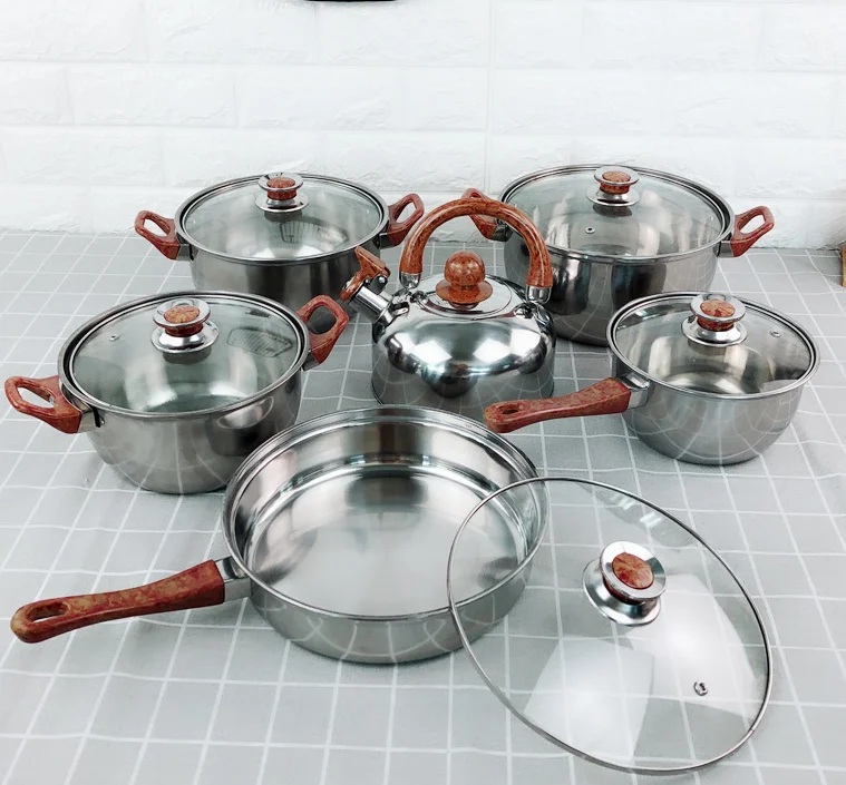 stainless steel cookware set 12-piece set soup pot milk pan frying pan cooking pot set