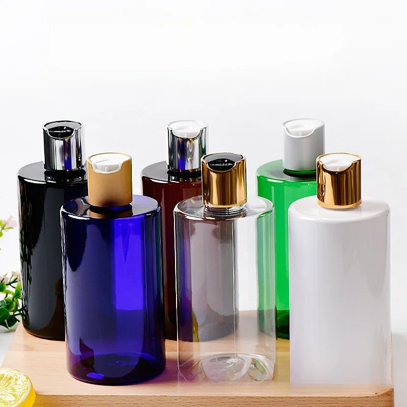 300ml Flat Round Shape Transparent Squeeze Plastic Bottles With White Black Flip Disc Caps
