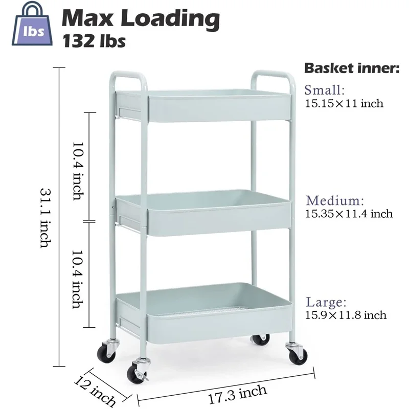 Hot Sale Best Bathroom 3 Tier Stainless Steel Shelves Trolley Utility Storage Rolling Carts Metal Kitchen Trolley With 4 Wheels