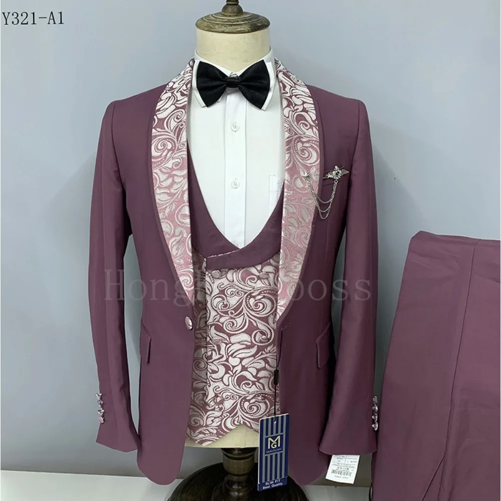 fashion jacquard fabric men wedding commercial casual suit set 3 piece suits set for men mens business suits set luxury