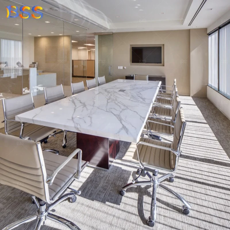 USA Bespoke Marvelous 7.2m Long 26 Chairs Marble Look Quartz Stone Large Office Custom Conference Table