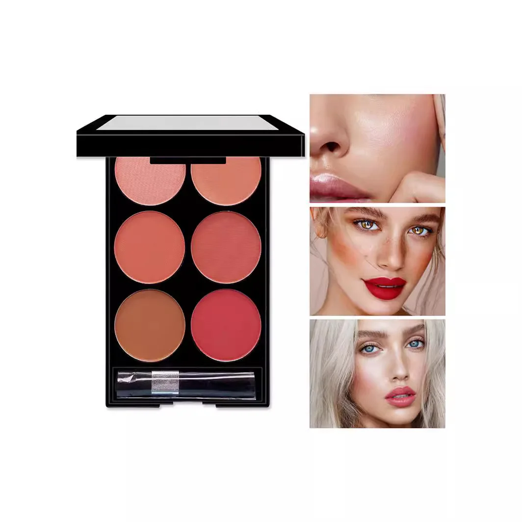Six-Color Eye Shadow Blush Powder Plate Natural Cheek Blush Plate With Brush Long-Lasting Pink Blush Plate Brightens Skin Tone