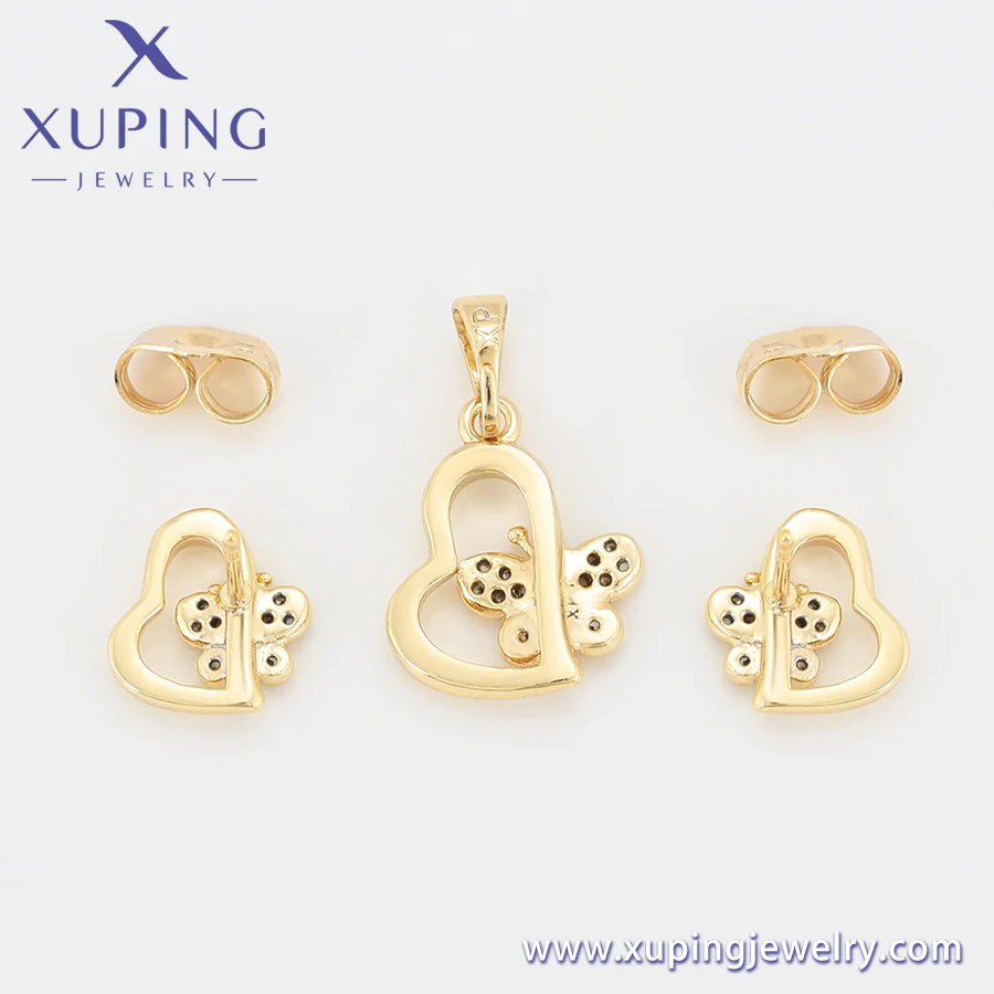 S00105199 Xu Ping jewelry fashion new butterfly set diamond heart 14K gold earrings pendant two-piece set