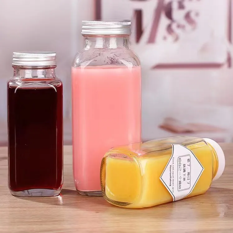 Wholesale Custom 250ml 300ml 500ml Square Shape Beverage Drink Glass Bottle for Juice Milk