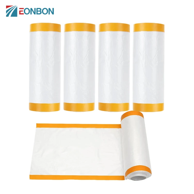 EONBON Car Paint Masking Film Plastic Pre Taped Protective Film Adhesive Painting Drop Cover Dustproof for Automotive