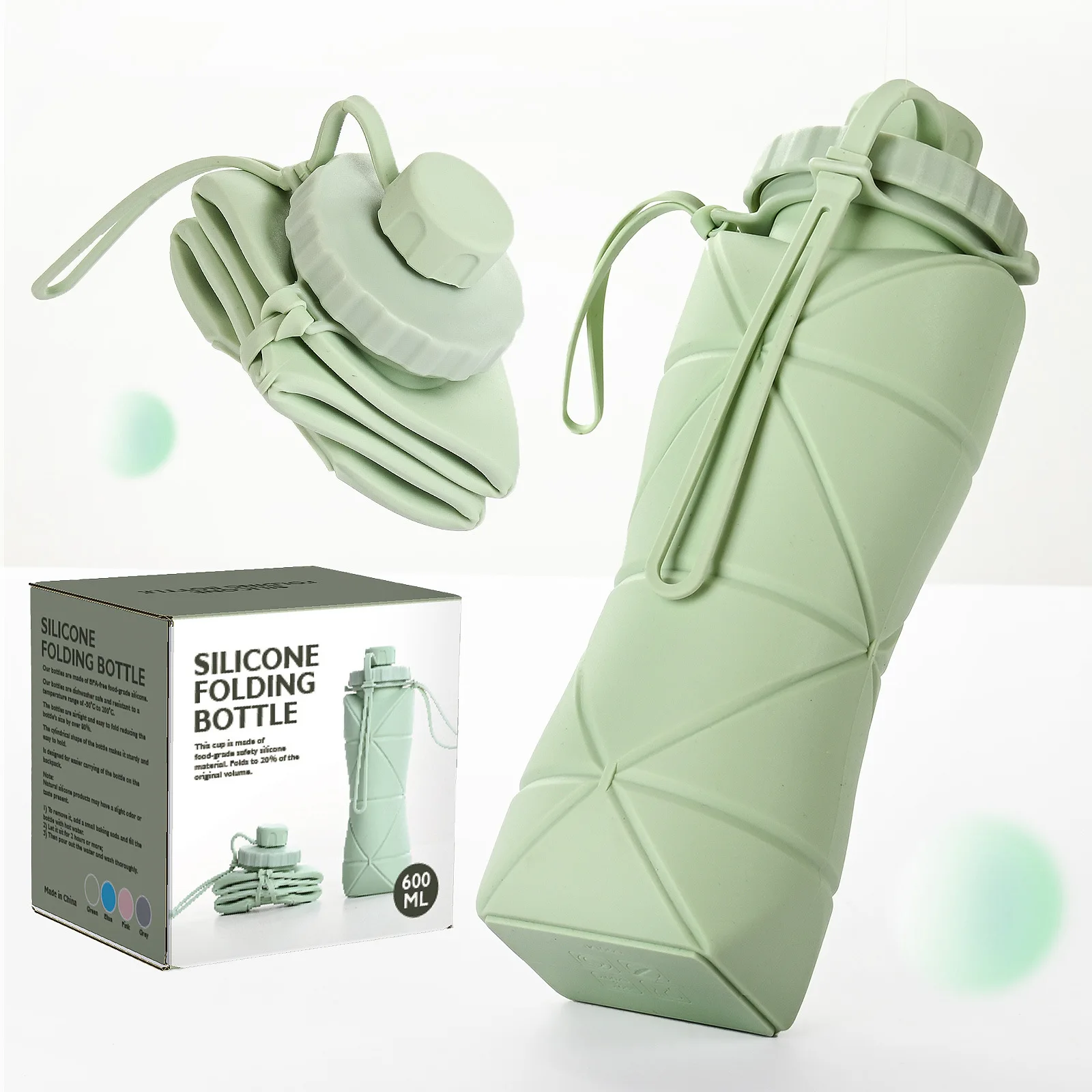 Reusable BPA Free Silicone Foldable Travel Water Bottle Cup Collapsible Water Bottles for Gym