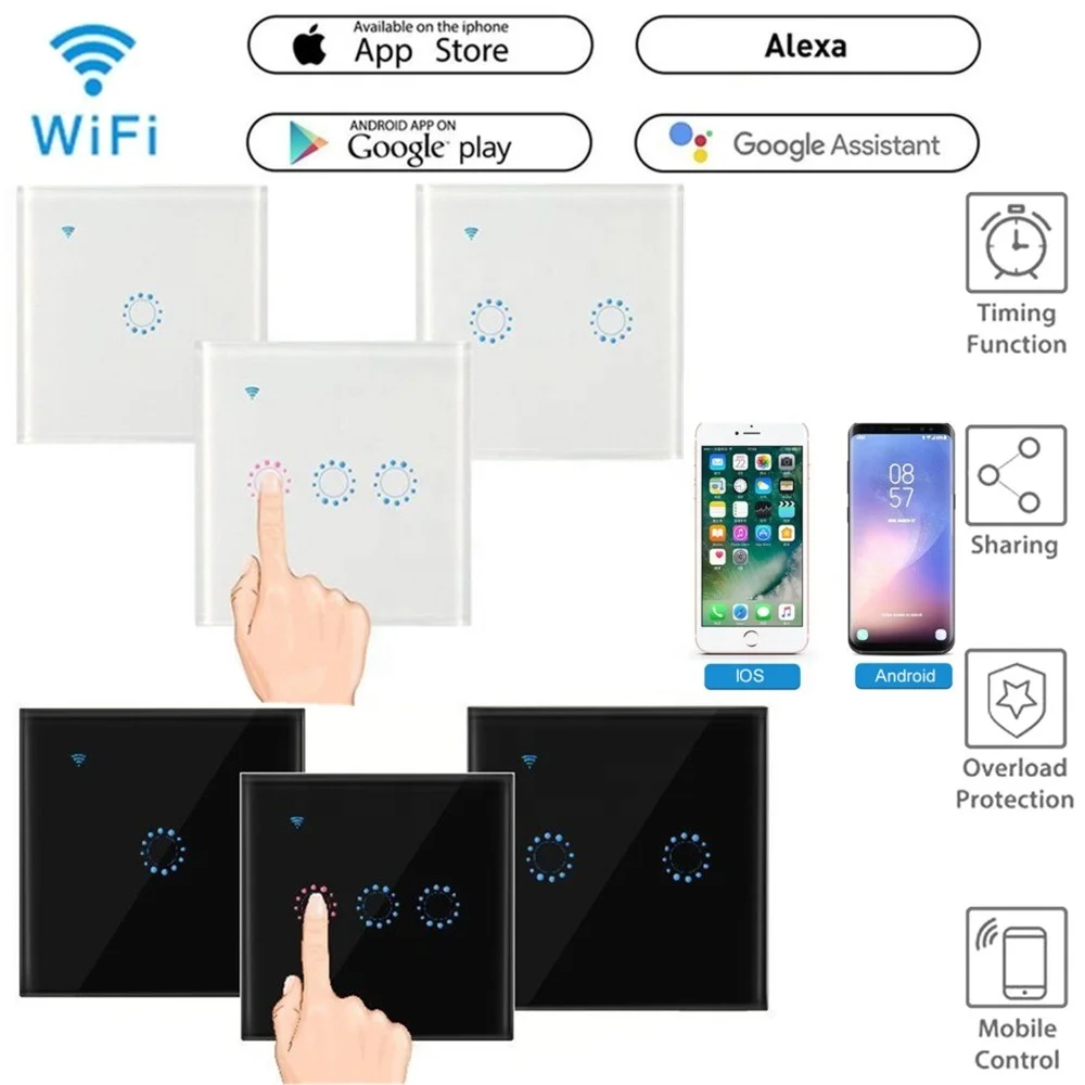  Wi-Fi сенсорная Стеклянная Панель Умный домашний настенный выключатель с дистанционным