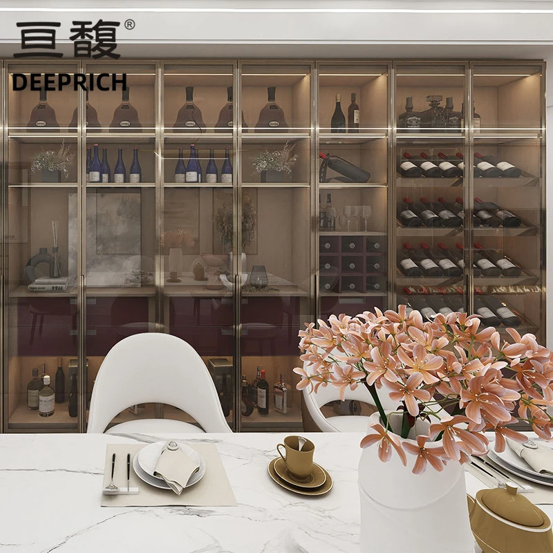 HQ084 DEEPRICH fullhouse custom wine cabinet dark light luxury metal glass bookcase panel closet walkin closet bedroom furniture