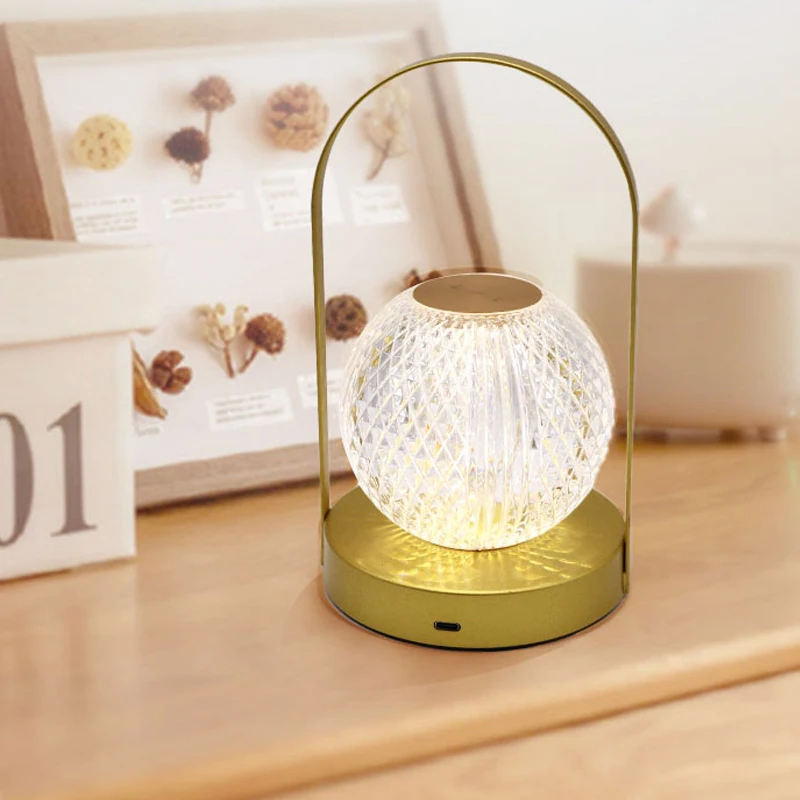 Indoor Bedroom Dining Room Round Table Lamp Warm Cold White Lighting Crystal Ball Night Dimmable Lamp Led Tap Light