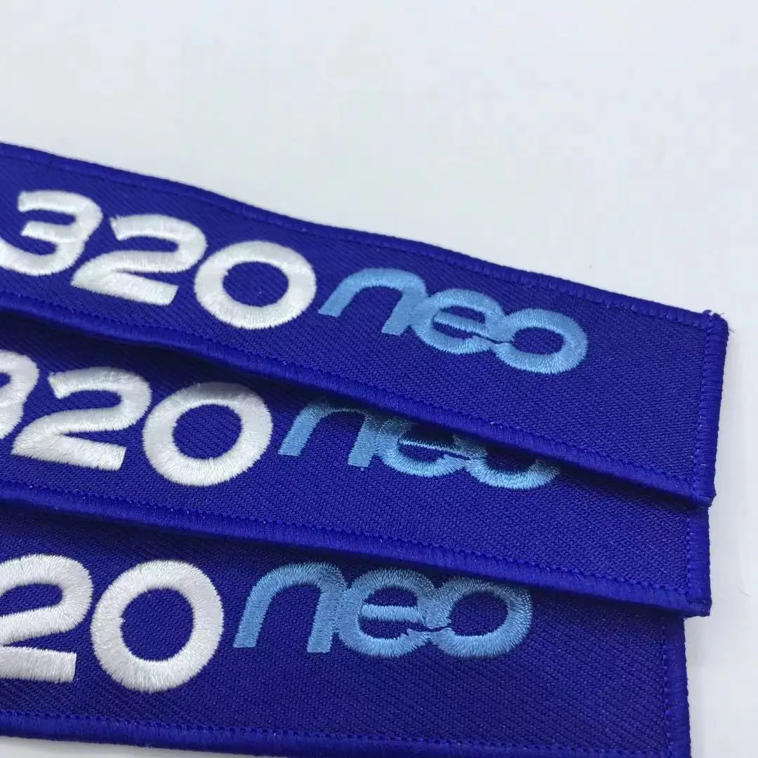 Oem Service Hot Sale Double Sides Label Airbus A320 Fabric Key Chain Embroidery Keychain Strap