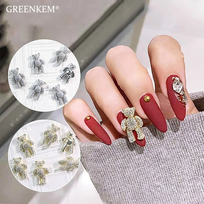 GREENKEM 3D золотые крылья медведь украшения для ногтей хрустальный сплав жемчуг цирконы горный хрусталь Подвески Алмазный