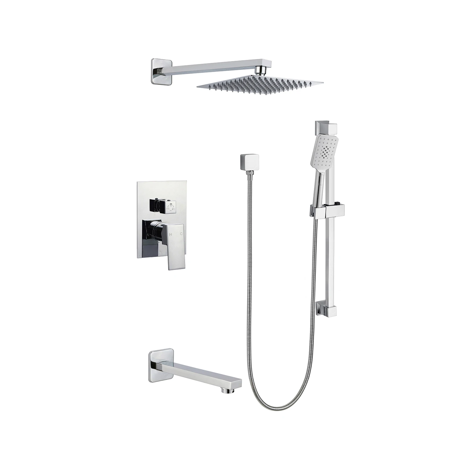 Shower System, Shower Faucet Set Contain High Pressure 12 inch Rain Shower Head with Handheld, Wall Mounted Rainfall Set