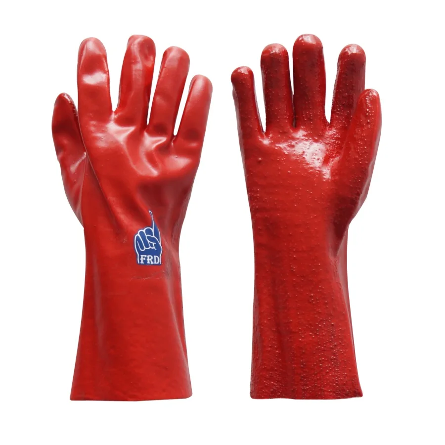 27cm Oil Resistant Chemical Proof Industrial Red Anti slip water Proof PVC Coated Long Sleeve Gloves