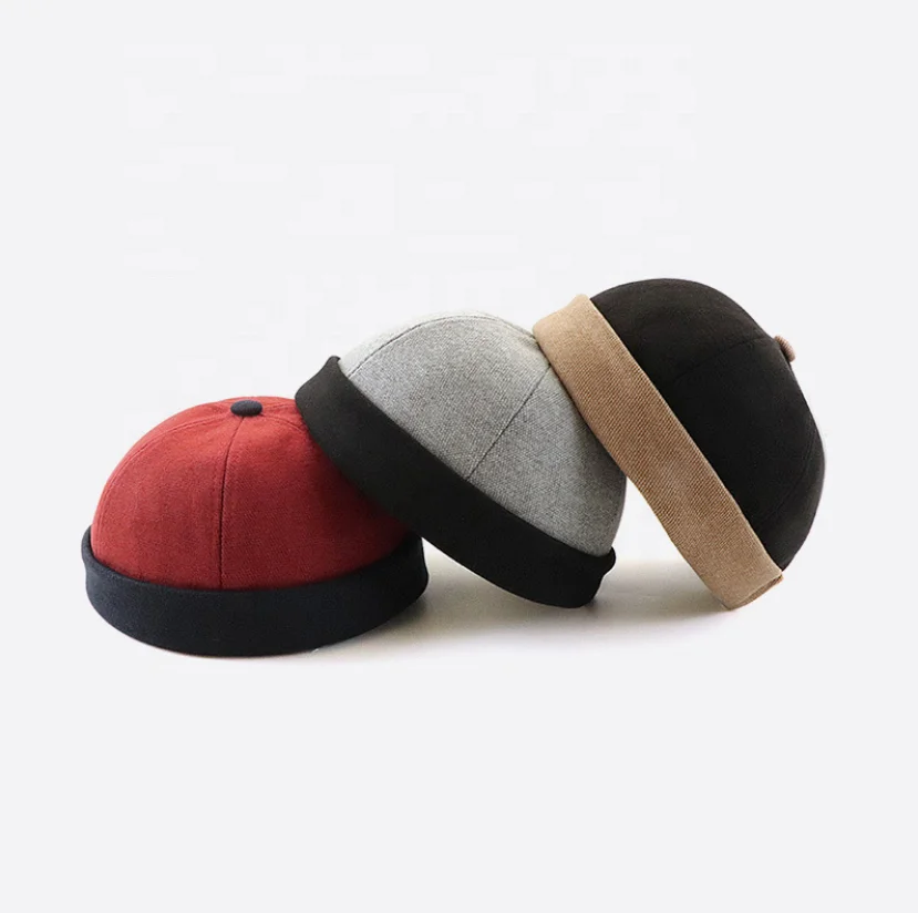 Custom Wholesale Men Docker Cap Hats Skullcap Beanie Hat Brimless Sailor Cap Rolled Cuff Fashion Hip Hop Street Sport Cap