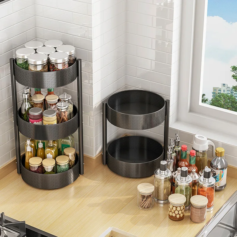 3 Tier Rotatable Kitchen Spice Rack Countertop Corner Seasoning Bottle Rack Multifunctional Kitchen Storage Rak