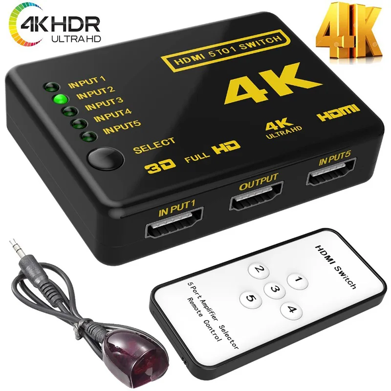 Высококачественный HDMI переключатель 5 в 1 с дистанционным управлением портов выход 4K видео сплиттер 5x1 - для PS