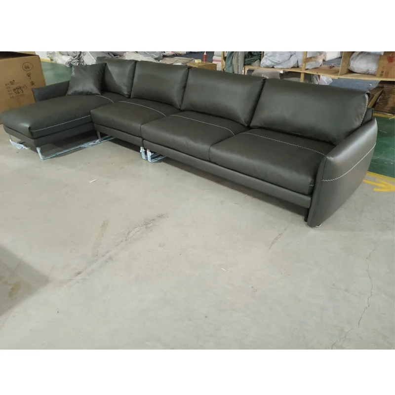 Foshan factory direct supply Italian style light grey and sky blue four seaters velvet L shape sofa for home living room