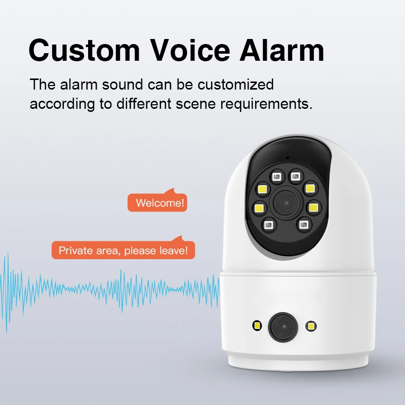 Best Sales Indoor Full Color PT Camera Wifi Dual Lens 2MP CMOS Sensor Home Security Camera 2.4G Wifi Two Way Voice Alarm Camera