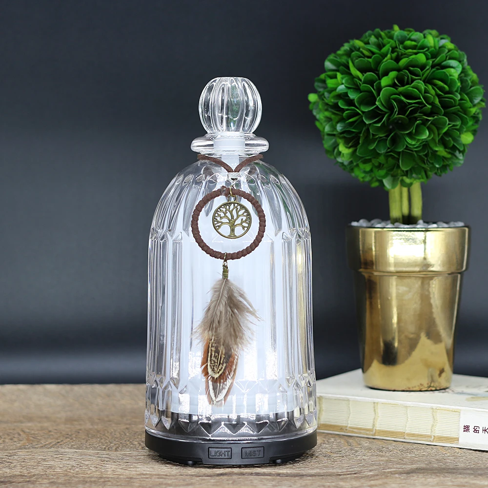 2023 New Ideas Home 120mL Led 7 Color Changing Light Ultrasonic 3D Glass Bottle Diffusers Crystal Luxury Scenting Hotel Diffuser