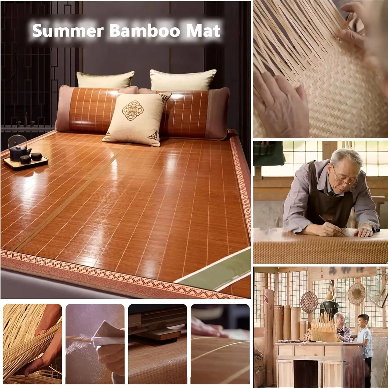 Summer Cooling Single Twin Queen Size Foldable Mattress, Double-Sided Carbonized Natural Bamboo Sleeping Mat with