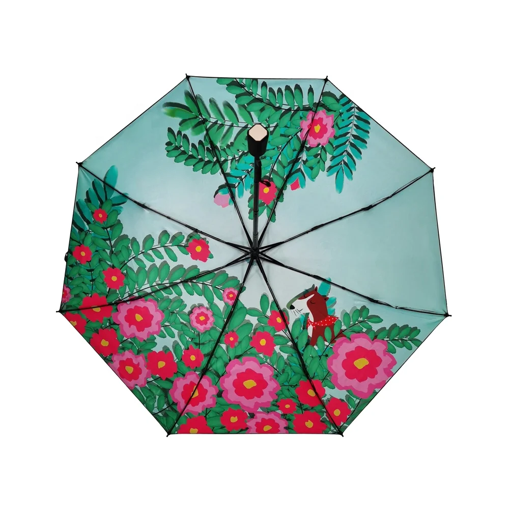 Весенний складной зонт с ручным открытием и цветочным принтом