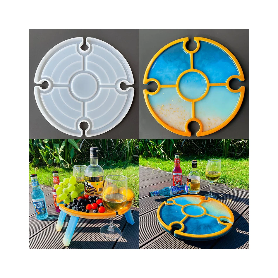 DIY Crystal Epoxy Outdoor Portable Folding Table Red Wine Glass Wine Table Beach Dinner Plate Mirror Silicone Mold
