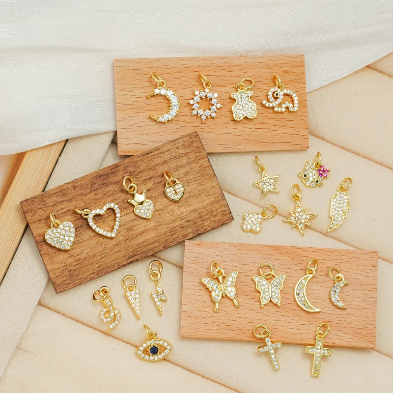 Zircon Heart Butterfly Pendant Necklace 18K Gold Plated Moon Star Pendant Cross Pendants Butterfly Charms For Jewelry Making Diy