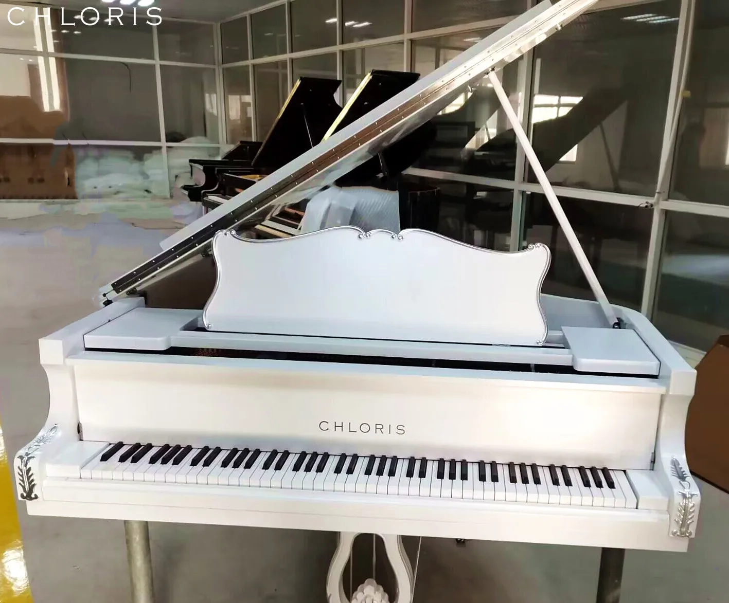 White grand piano 88 keys Antique Design with Silver carving Grand Piano SG-168