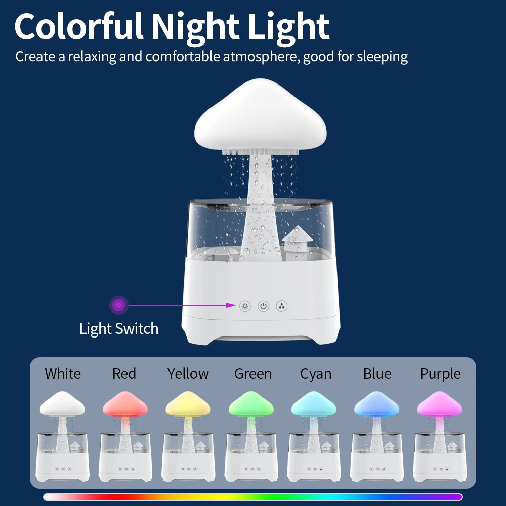 Smart personal speaker 3 in 1 mushroom humidifier rain fall water lamp rain cloud humidifier water drip for home office