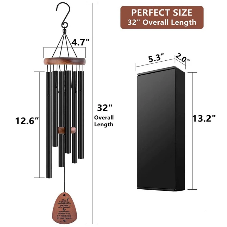 Customized Design Black Metal Sympathy Memorial Wind Chime for Loss with Box