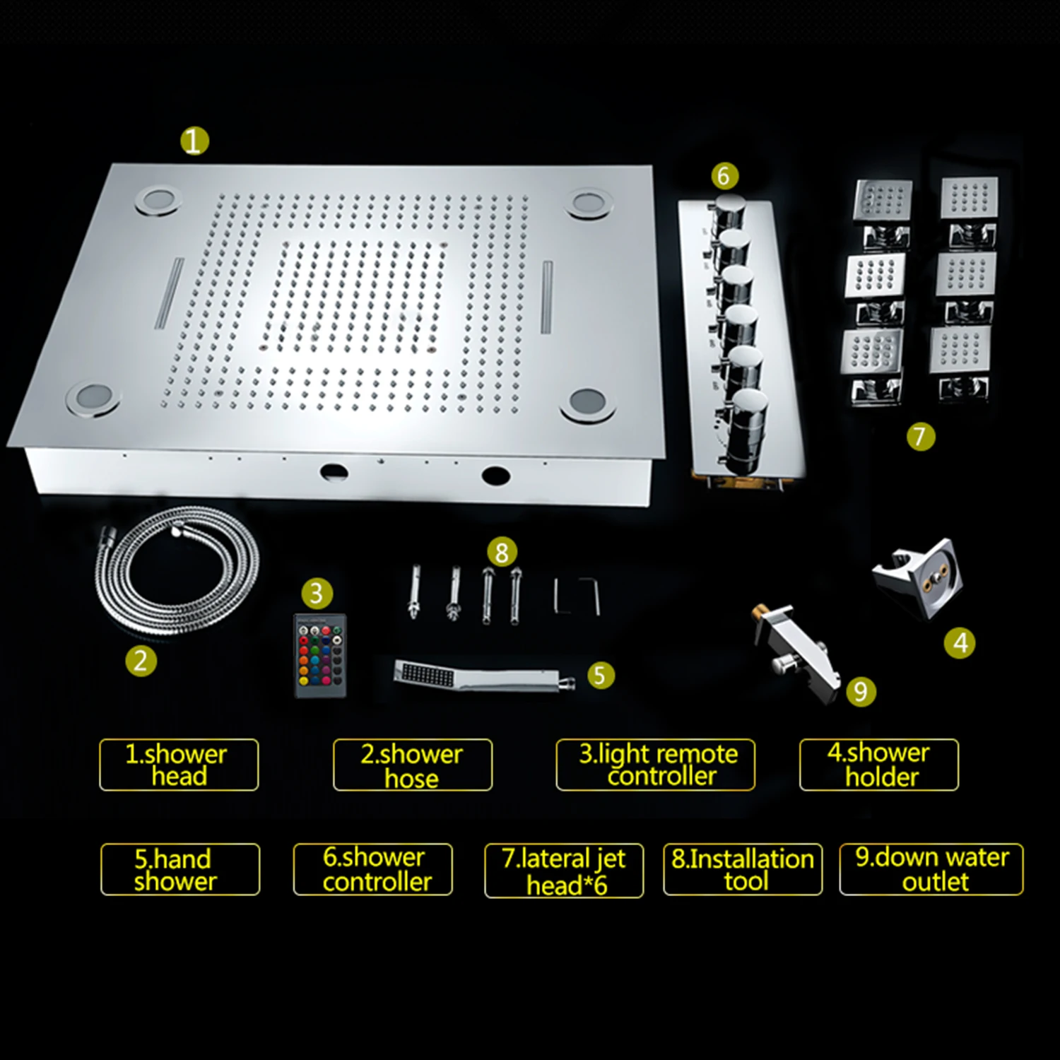 800*600 mm Shower Thermostatic Valve Multifunctional Luxury Rain Waterfall Led Shower Body Jet Shower Set