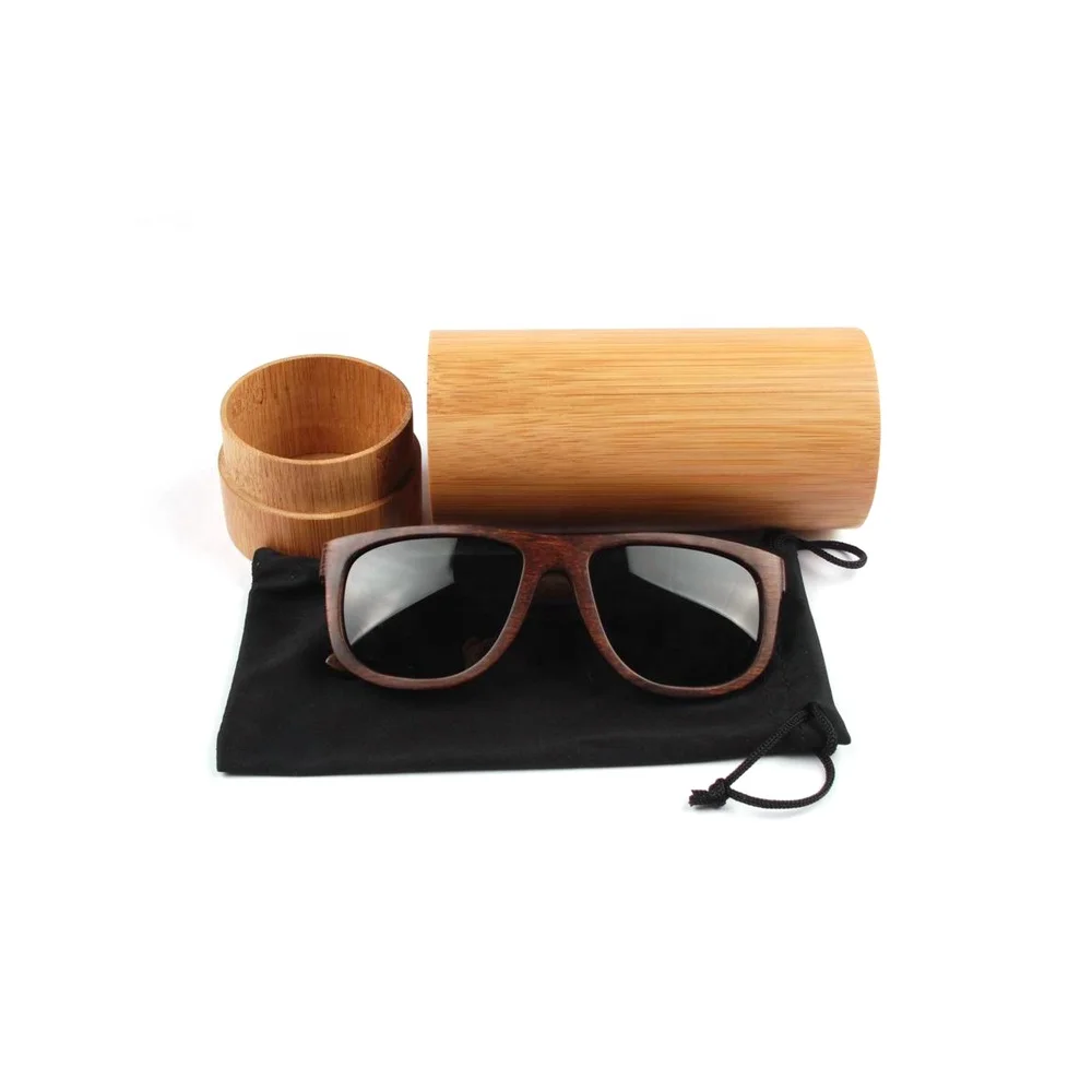 Custom ECO-friendly hard round Cylinder Tube Carbonized bamboo case for sunglasses